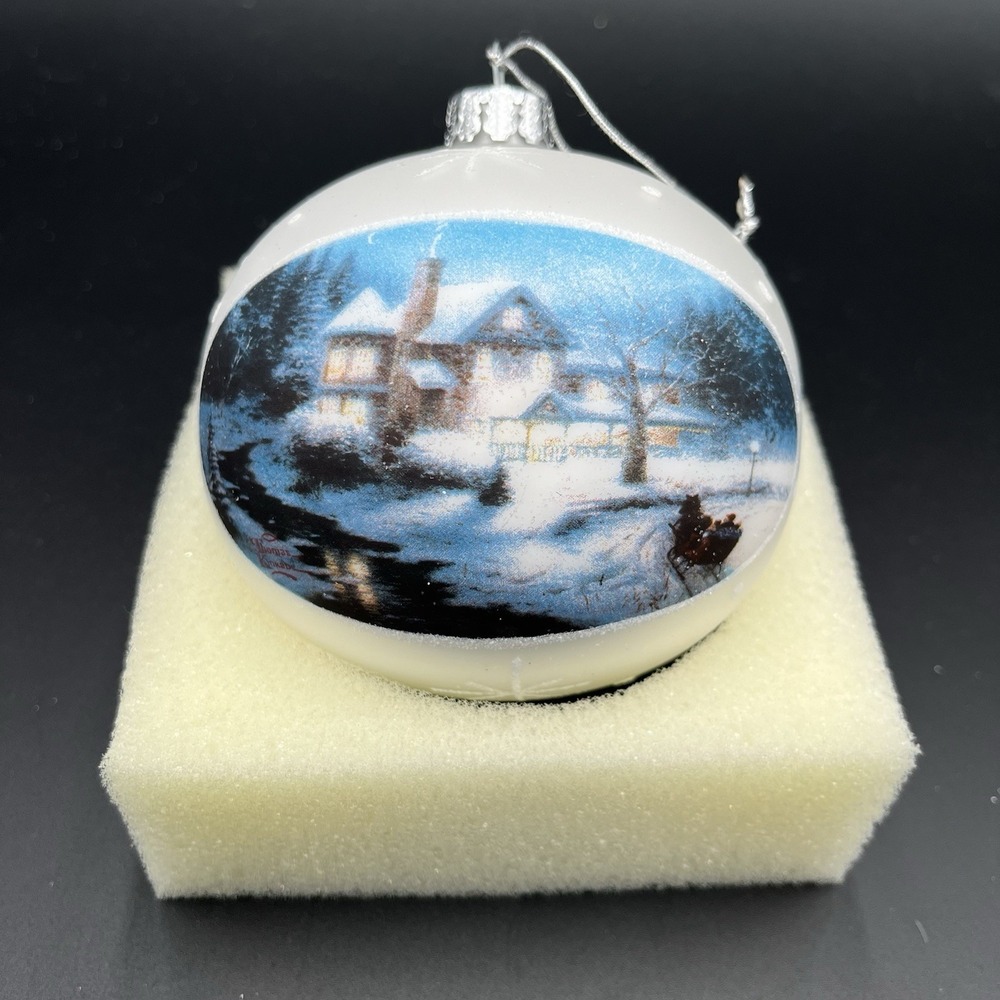 Thomas Kinkade Moonlit Sleigh Ride Christmas Ball Ornament Painter of Light NIB